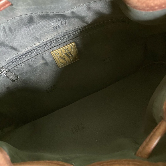 Vintage 1990s Nine West Small Hobo Bag Brown Leather Black Suede - Picture 8 of 10